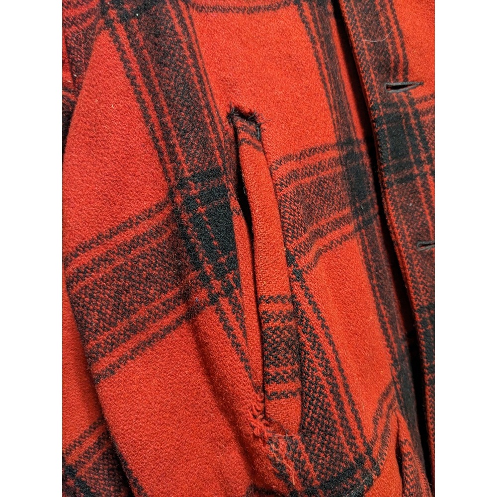 Skagway Wool Plaid Barn Chore Coat Vintage Button Front Jacket Red‎ Black - Picture 4 of 7